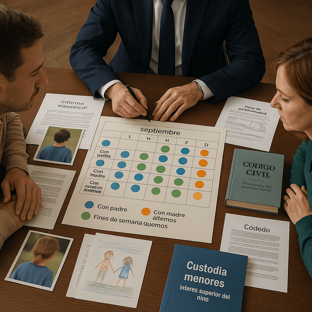 Abogado especialista en custodia de hijos en divorcio Albacete, asesoramiento sobre custodia compartida, exclusiva o partida, régimen de visitas, pernoctas, vacaciones y festivos, plan de parentalidad, informes psicosociales, siempre priorizando interés superior del menor según Código Civil español
